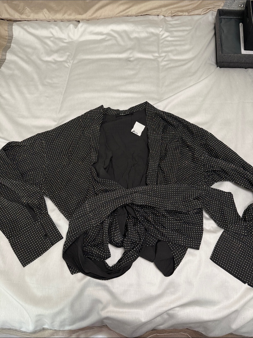 Black Polka Dot rhinestone Wrap Blouse